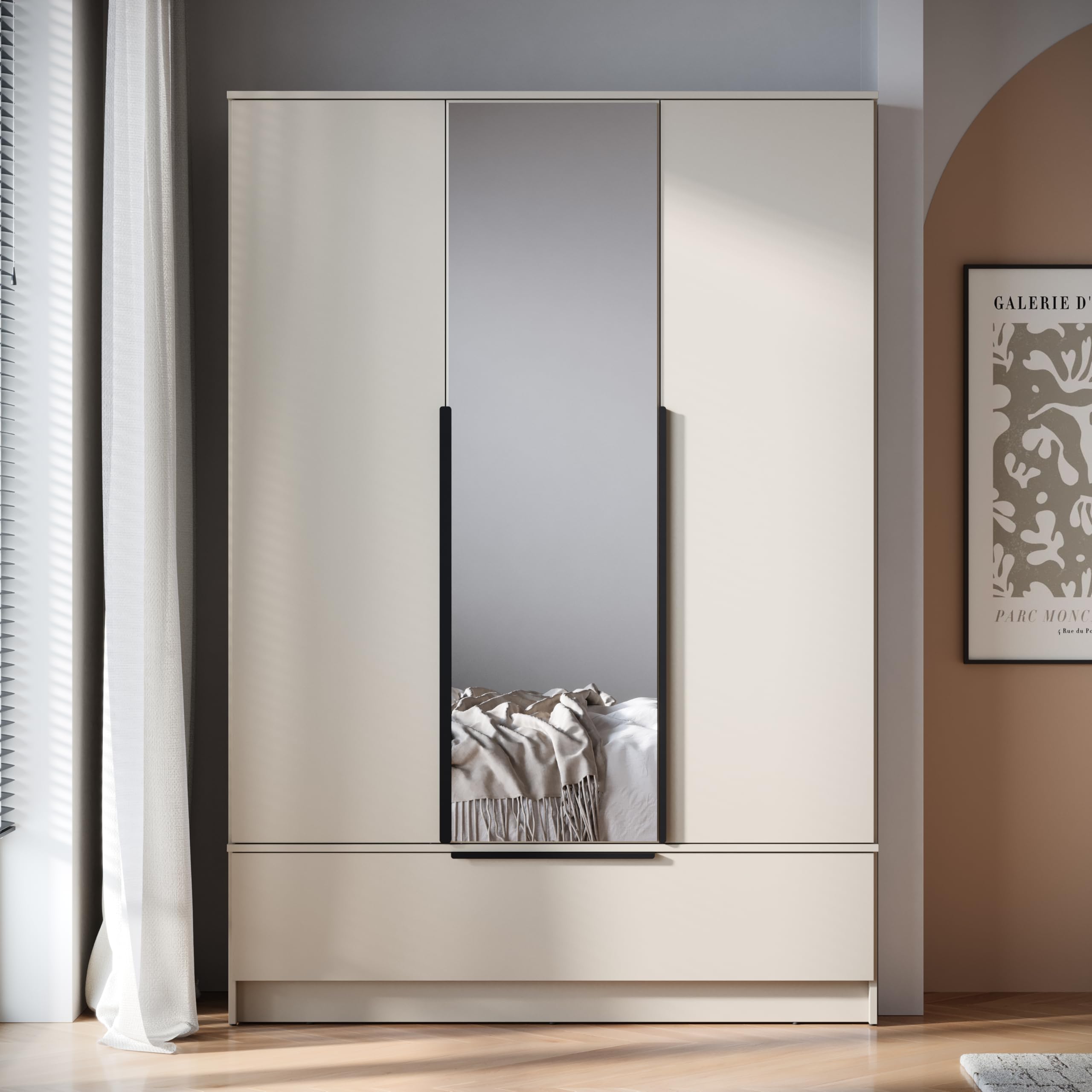 Armarios Dormitorio Alto de 3 Puertas Spirit - Largo de 193 x 135 cm - Armario Ropero para el Salón, la Habitación - Roperos de Dormitorio con Espejo
