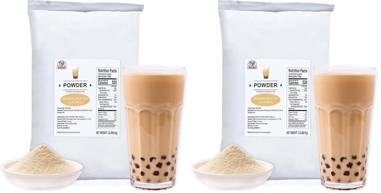 52USA Milk Tea Flavored Powder (3-in-1) 1kg – Instant Pre-Mixed Beverage Powder with Cream, Sugar & Milk Tea Flavor for Hot or Cold Drinks & Frappes (Pack of 2)