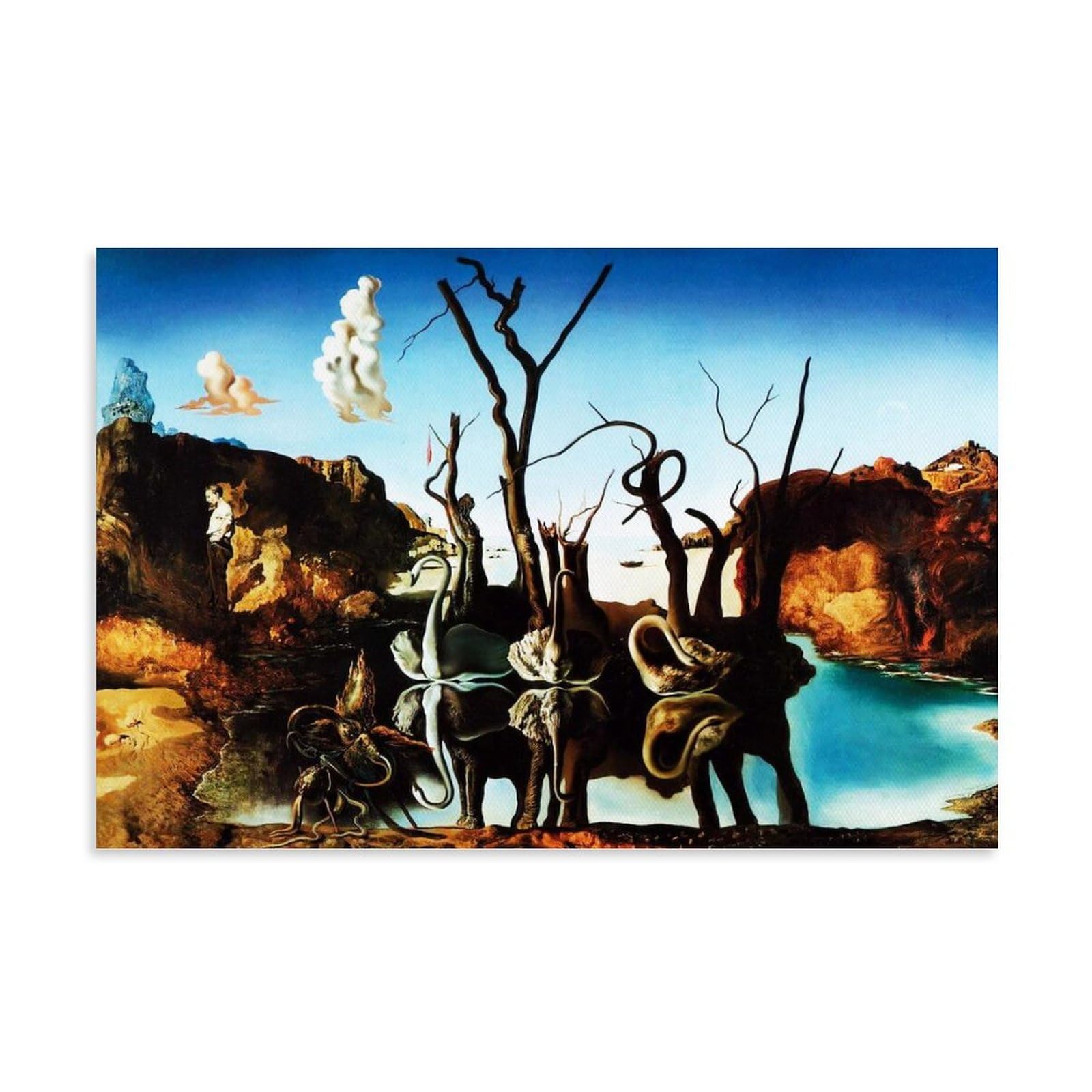 Salvador Dali Famous Painters' Works（Swans Reflecting Elephants）Printing Posters Wall Art Scroll Canvas Painting Picture Living Room Decor Home 12x18inch(30x45cm)