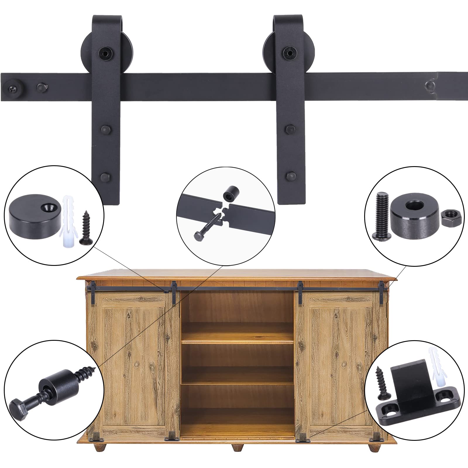 WOLFBIRD 243 cm/8FT rail super mini schuifdeur hardware kit voor dubbele deur, kleine kast, tv-standaard gebruikt (geen kast WOLFBIRD 243 cm/8FT rail super mini schuifdeur hardware kit voor dubbele deur, kleine kast, tv-standaard gebruikt (geen kast