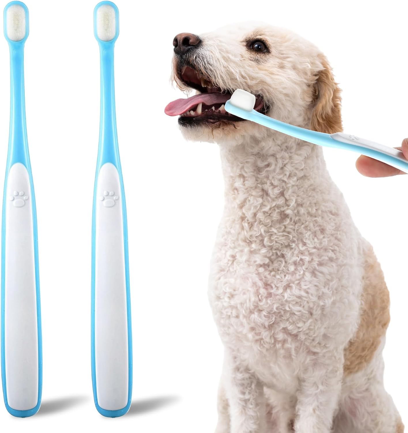 2 Pcs Tiny Dog Toothbrush for Small Dogs, Mini Brush Head Cat & Puppy Tooth Brushing Kit with Curved Handle Soft Bristles, Doggy Toothbrushes for Yorkie Chihuahua & Small Dog Teeth Cleaning - Image 1 of 7