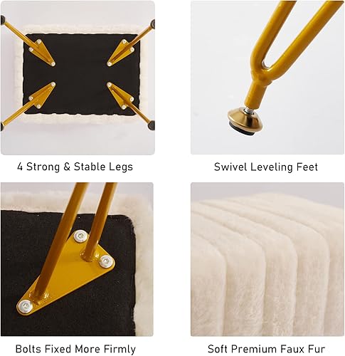 Miniatura 4 de Taburete de tocador, silla de piel sintética suave, taburete de maquillaje con 4 patas de metal y pies dorados ajustables, reposapiés otomano gris