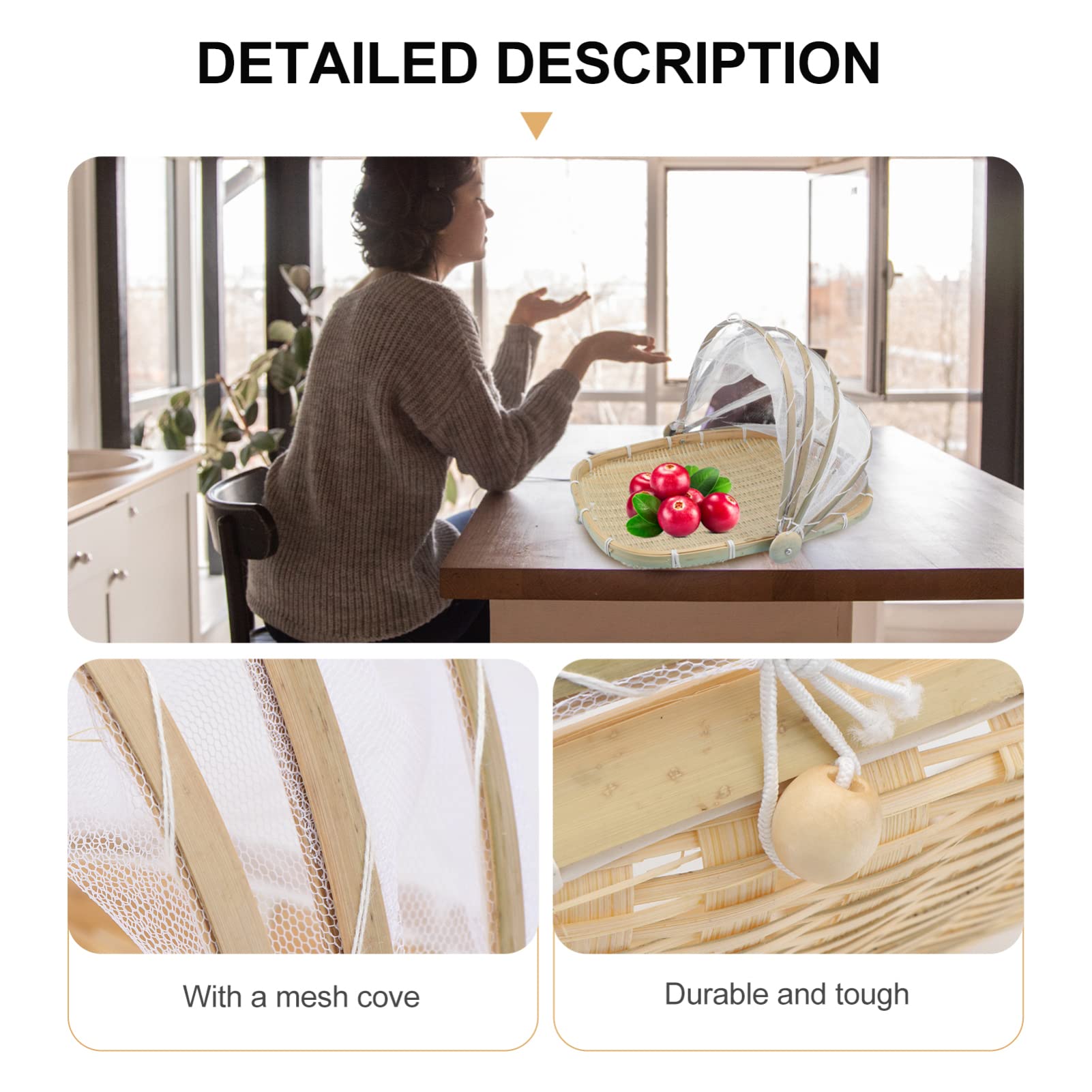 Cabilock 1Pc Creative Food Storage Basket with Cover Woven Dry Container for Snacks Desserts and Cake Display Sturdy and Safe Kitchenware