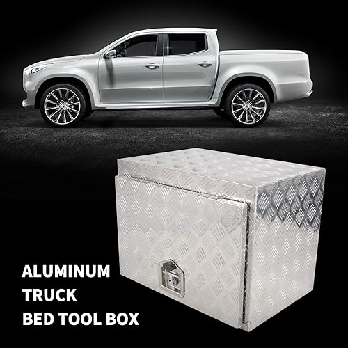 Miniatura 6 de Caja de herramientas de aluminio plateado de 24 pulgadas, caja de herramientas de 5 barras para camión, automóvil, remolque, al aire libre, recogida