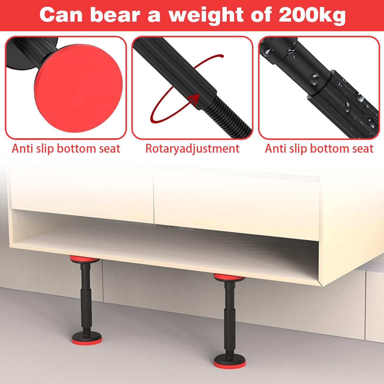 Supporti regolabili in altezza, supporto telescopico, asta di supporto regolabile per armadio, divano, lavandino, portata fino a 200 kg, altezza regolabile da 18 a 45 cm, supporto da soffitto per