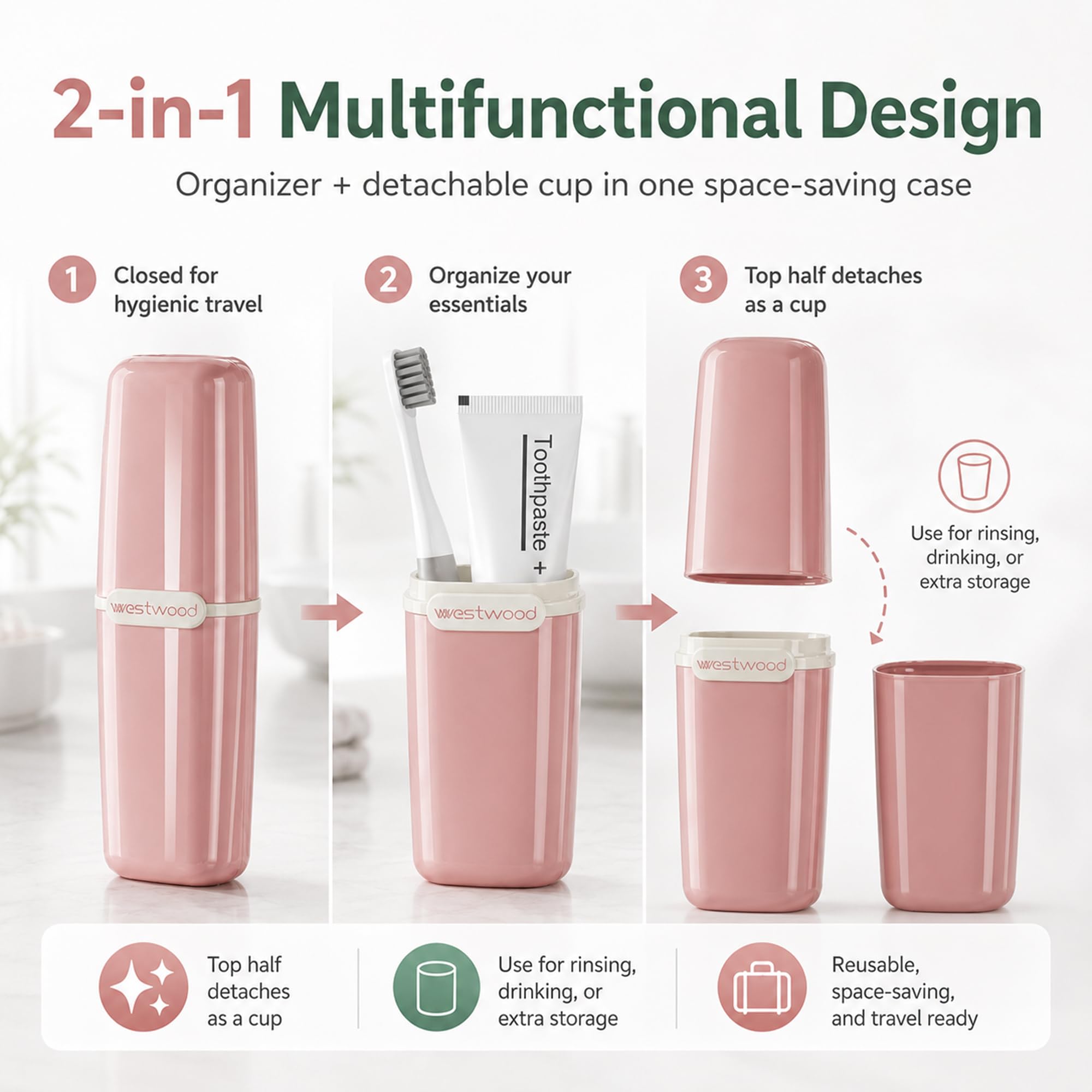 HyJeryty Funda de plástico verde para cepillo de dientes con cubierta, taza portátil de viaje para cepillo de dientes, contenedor de almacenamiento para escuela, camping, viaje de negocios, baño