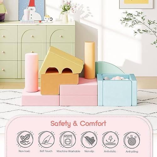 Miniatura 4 de smilesun 12 bloques de escalada de espuma para niños pequeños con pozo de pelotas, juego de gimnasio seguro y suave, bloques de espuma para el área