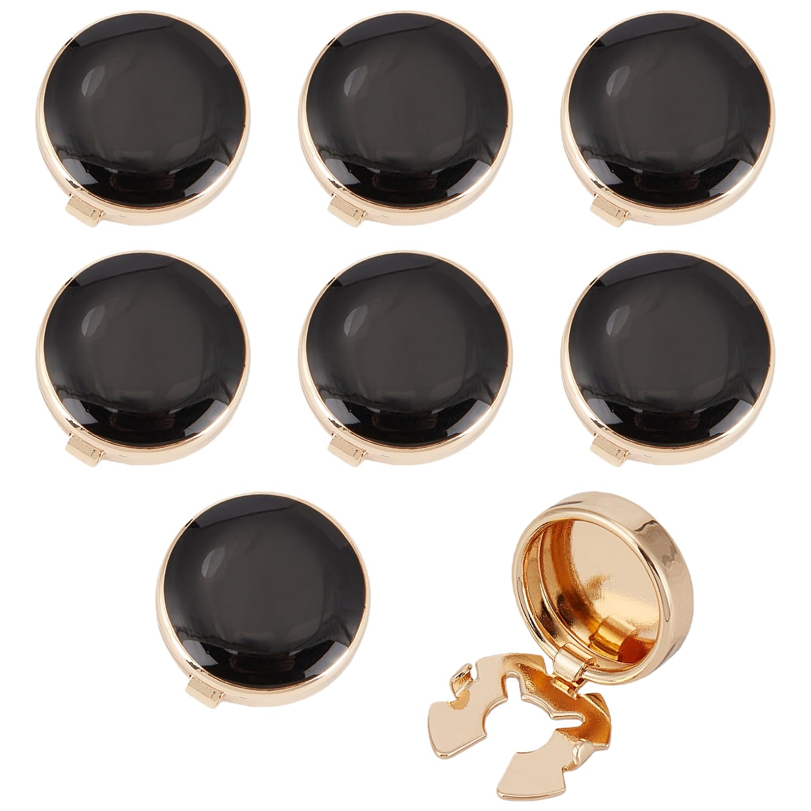 NICENEEDED 4 Pairs Button Cover Cufflinks for Men, Shirt Sleeve Jewelry Decorative Cuff Links with Black Enamel Design, No Sewing Buttons for Formal Business Wedding Tuxedo