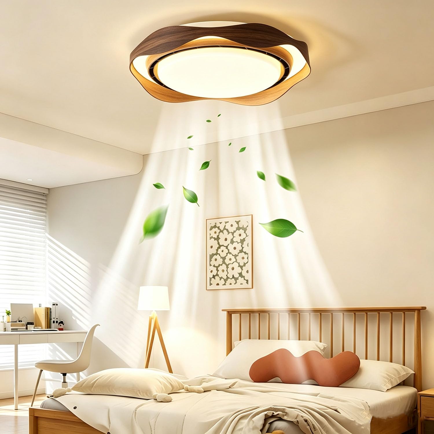 Piptyllite Invisible Bladeless Ceiling Fan Light, Silent Full-Spectrum LED for Bedroom Main Room,Brown