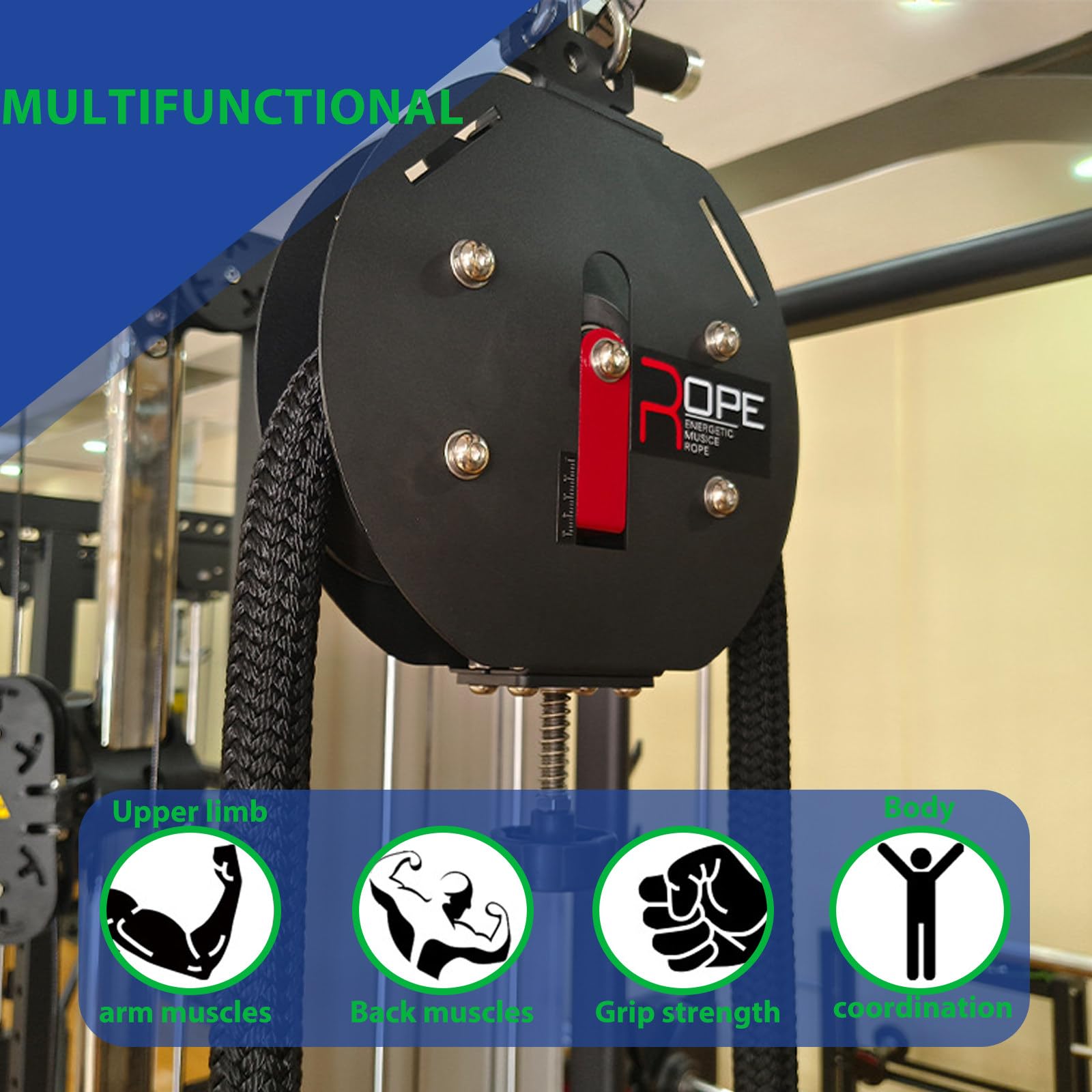 Entrenador de Cuerda Sin Fin, Portátil de Poleas de Cable, Máquina de Poleas de Cable, Equipo de Gimnasio en Casa, Entrenamiento de la Parte Superior del Cuerpo BlackandRed