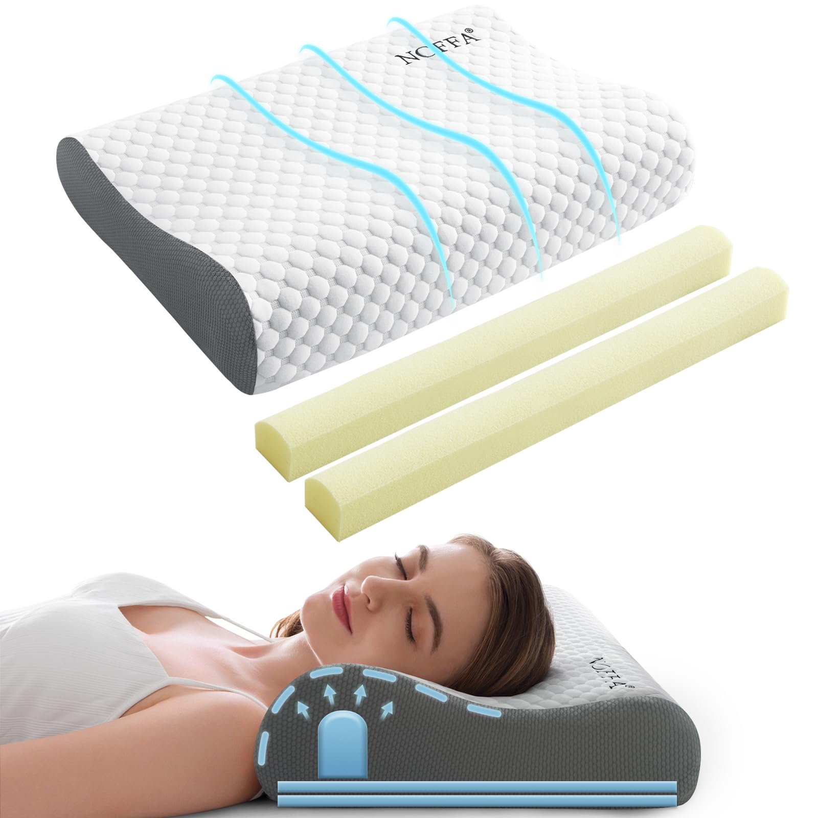 NOFFA Cervical Pillow for Neck Support, Ergonomic Bed Pillows for