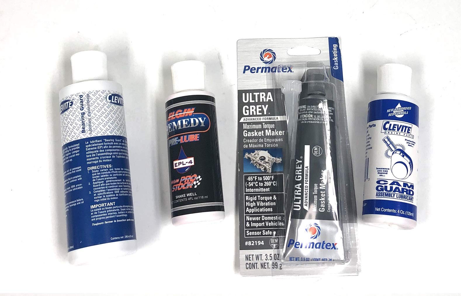 Engine Assembly Essentials Lubrications Kit. Gasket Maker, Cam Guard, Bearings Guard & Zinc Additive