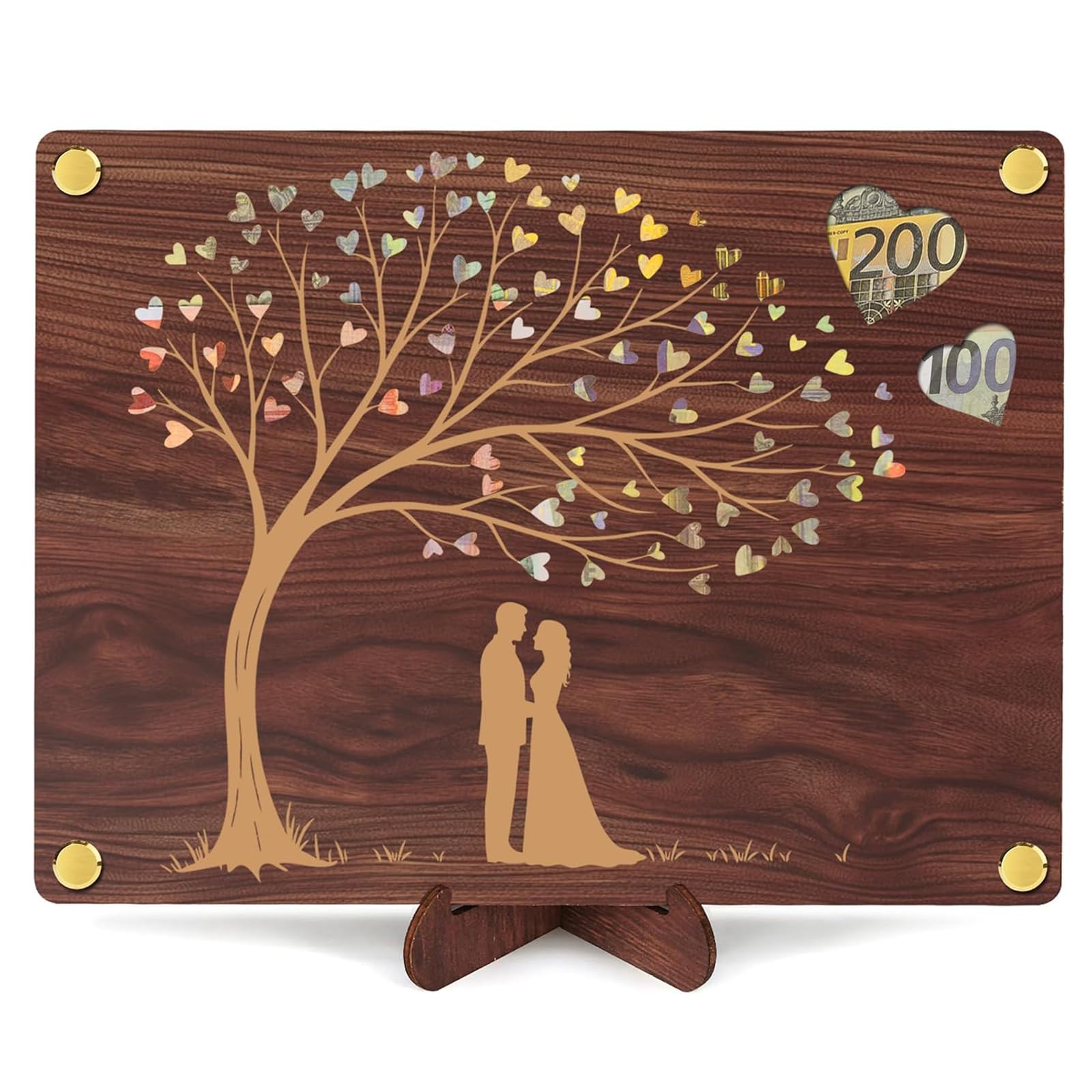 Hochzeitsgeschenke für Brautpaar, Holz Hochzeitsgeschenk Geld Geldgeschenk Hochzeit Geschenk, Geldgeschenke Hochzeit Verpackungen Hochzeitskarte Geldgeschenk inkl. Ständer