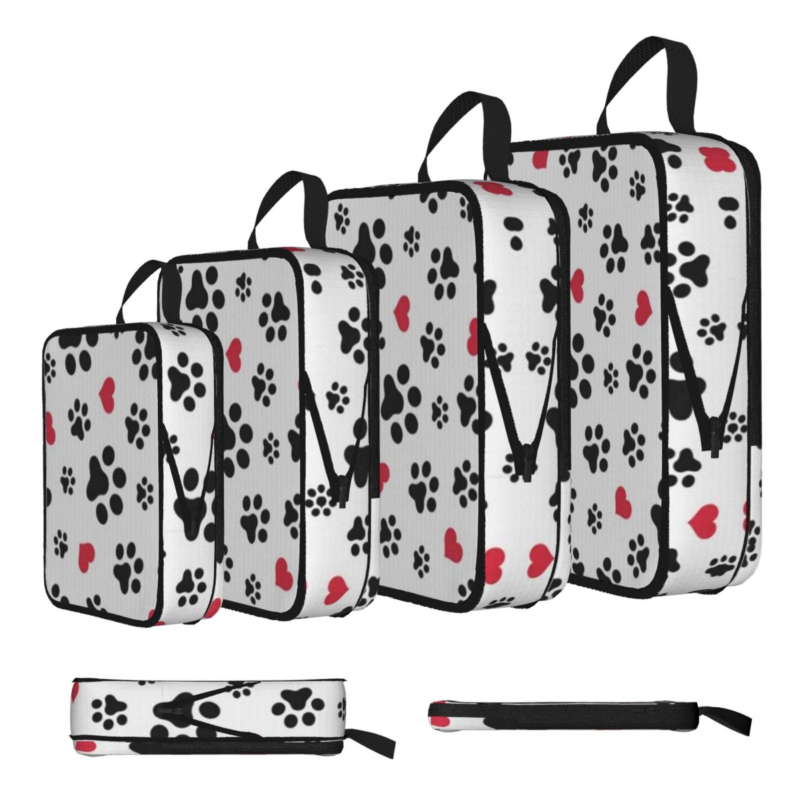 Paw Print Print Compression Packing Cubes 4-Piece Set With Multi- Compartment Travel Bag, Waterproof Suitcase Organiser Bags