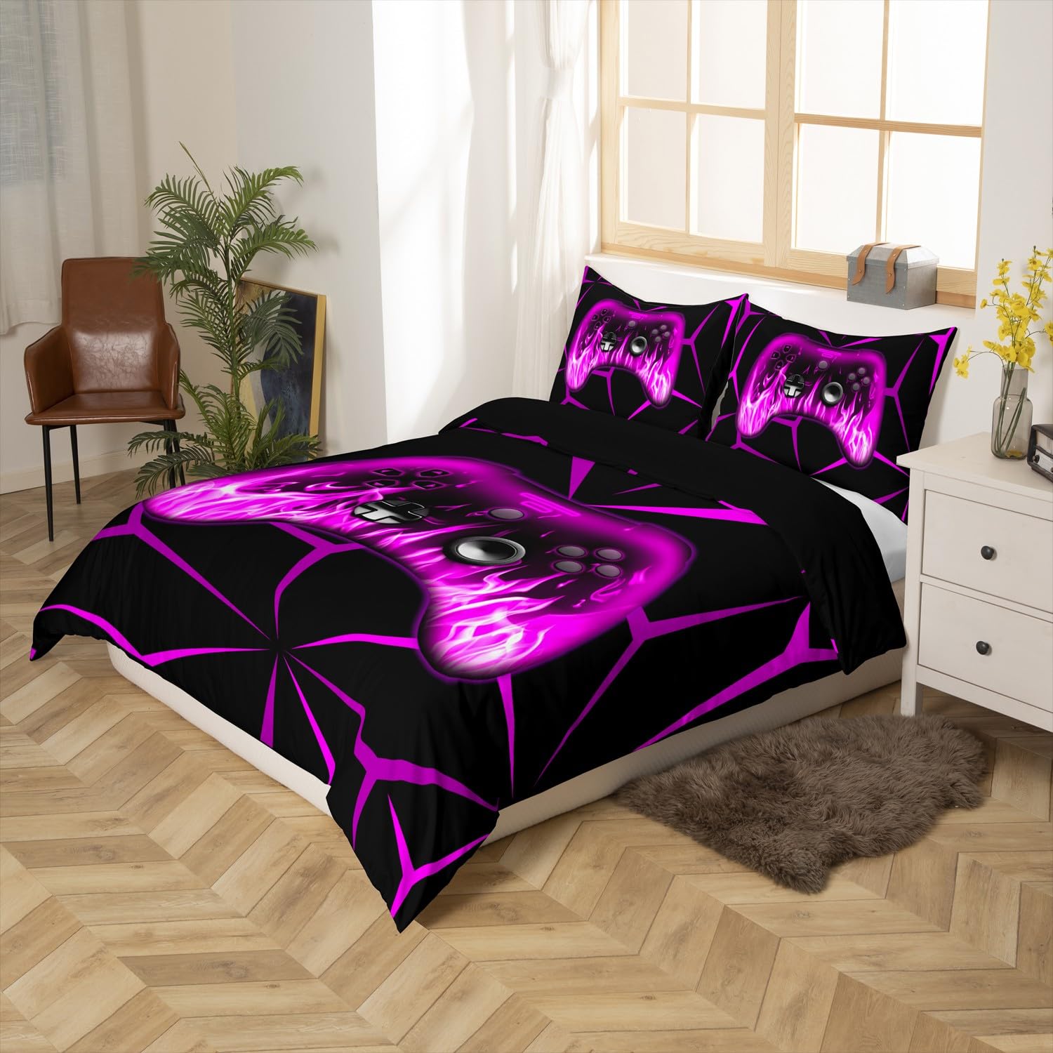Homemissing Kids Boys Gamer Duvet Cover,3D Gaming Bedding Set Single Size,Teens Boys Bedroom Room Decor,Purple and Black Video Game Comforter Cover,Gaming Bedspread Cover - Image 3