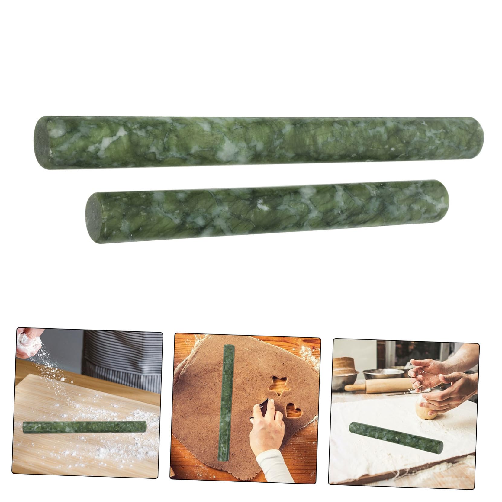 Rouleau à Pâtisserie Accessoire Cuisine Pâtisserie 2 Pièces en Jade Vert et Design Ergonomique Prise Confortable pour Pâte et Pâtes