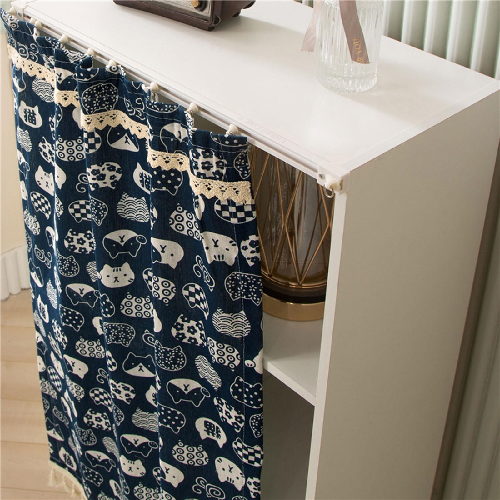 Wansiman Curtain Tiers,Kitchen Curtains,Cupboard Curtain,No Drilling Is Required With Track Rail,Privacy Protected,for Small Window Basement Cupboard,Bedroom,Living Room、Bathroom、Table