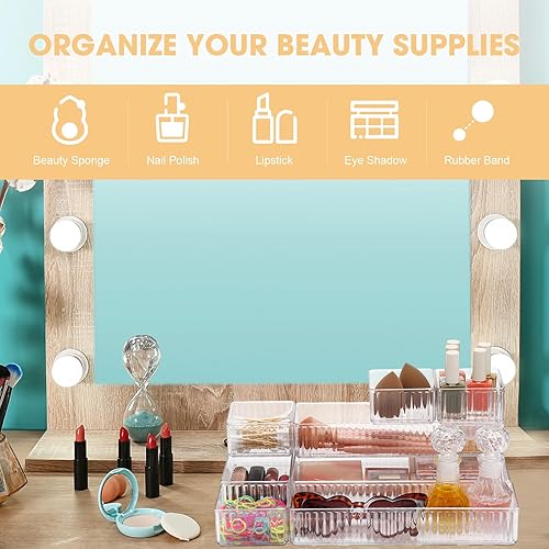 Miniatura 5 de Organizador de cajones transparentes apilables de 4 tamaños, bandejas de acrílico para almacenamiento de cosméticos, joyas, suministros de oficina,