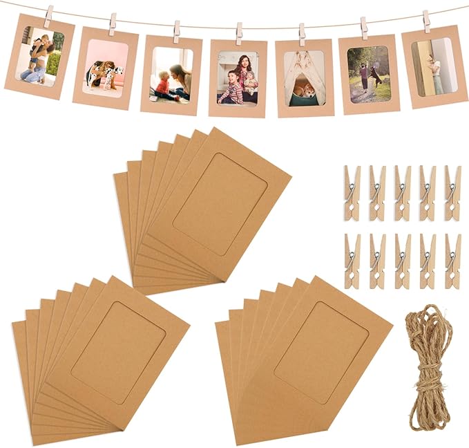JMIATRY 60 Pcs Paper Photo Frame, 6x4 Kraft Card Picture Frames, Mini