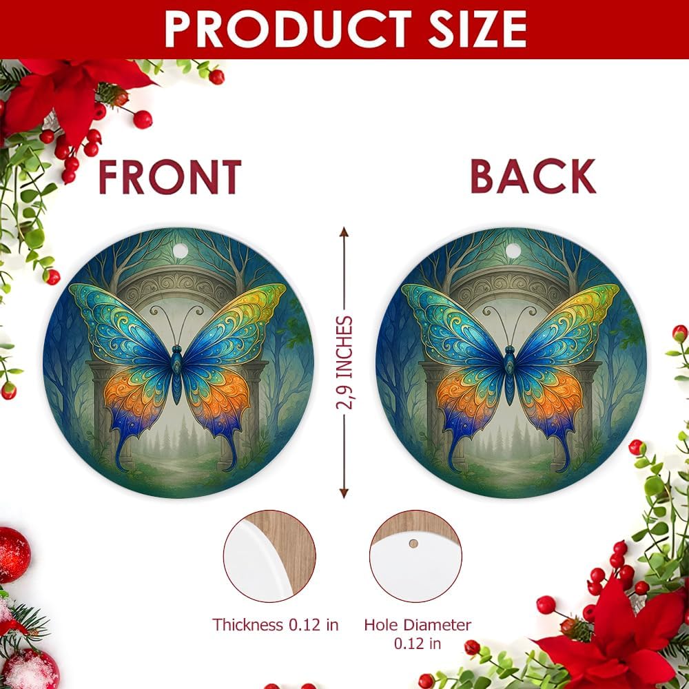 2025 Christmas Ornament – Fantasy Butterfly Art Christmas Ornament – Colorful Butterfly Holiday Decoration, Artistic Keepsake Gift - Image 2