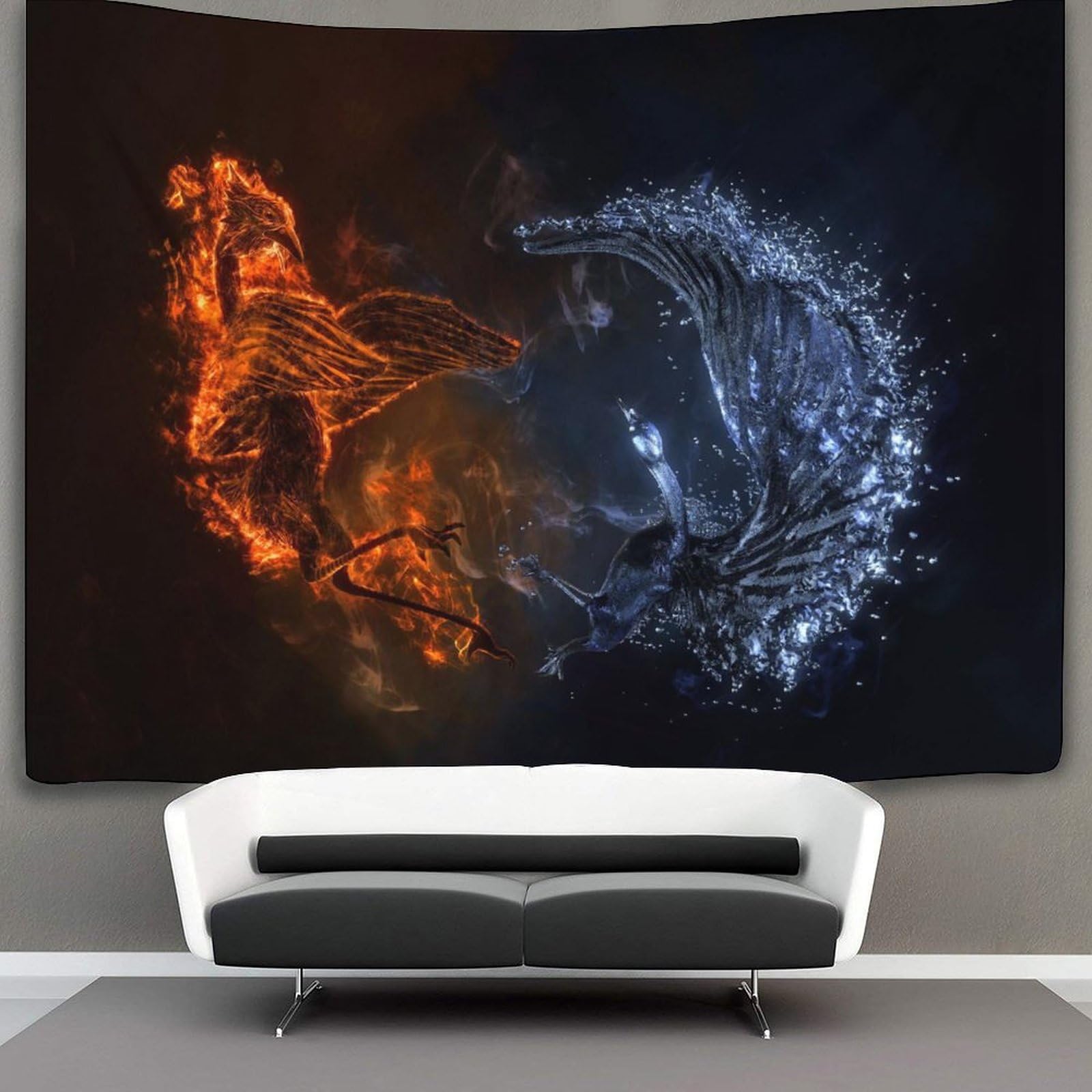 kaiyun 130cmx150cm Tapestry Ice Fire Water Fantasy Bird Tapestries Birds Animals 3D Printing Wall Hanging Home Decorations