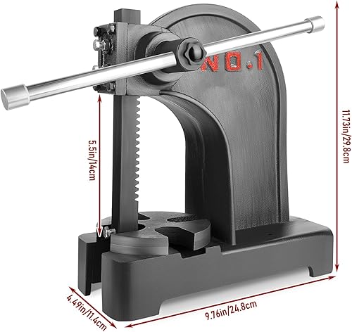 Miniatura 2 de Prensa de eje de 1 tonelada con volante, altura máxima de 5.5 pulgadas, prensa manual de escritorio de hierro fundido, prensa manual de precisión