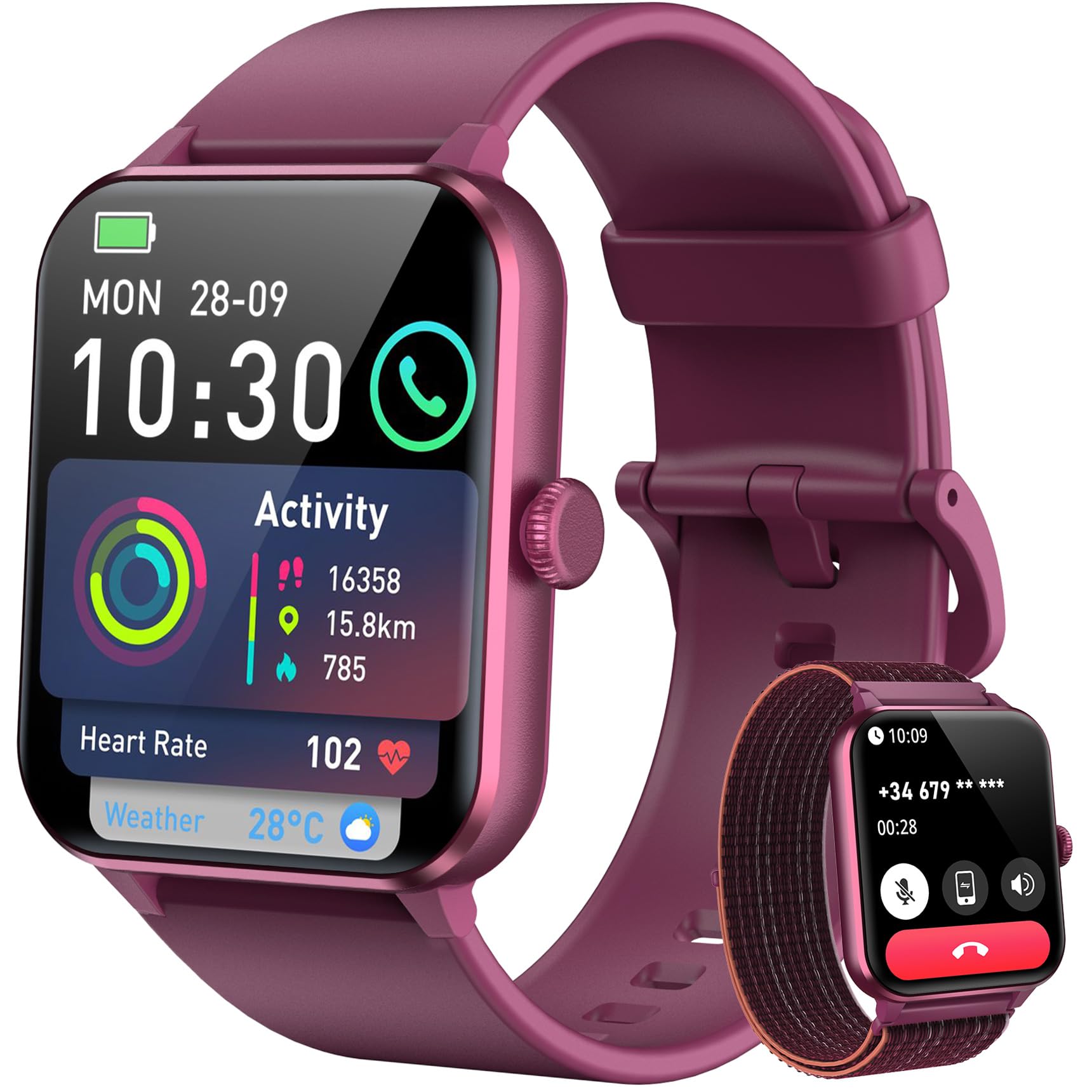 Blackview Smartwatch for Men and Women with Phone Function (Make / Receive Calls) / Message Reminder, Sports Watch with 100+ Sports Modes, Fitness Watch, Heart Rate Sleep Monitor, Pedometer, Smart