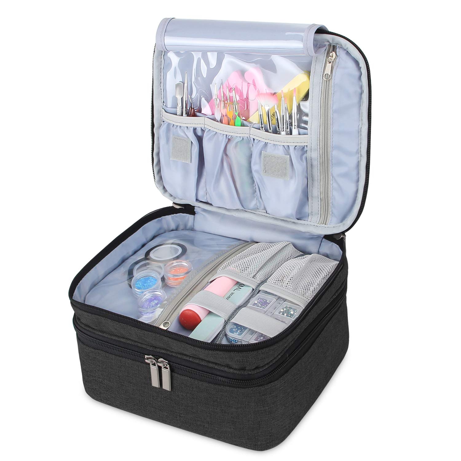 Luxja Organizer na lakier do paznokci, etui na lakier do paznokci, uchwyt na lakier do paznokci - mieści 30 butelek (15 ml - 0,5 fl), dwuwarstwowa torba do przechowywania lakierów i manicure, czarny