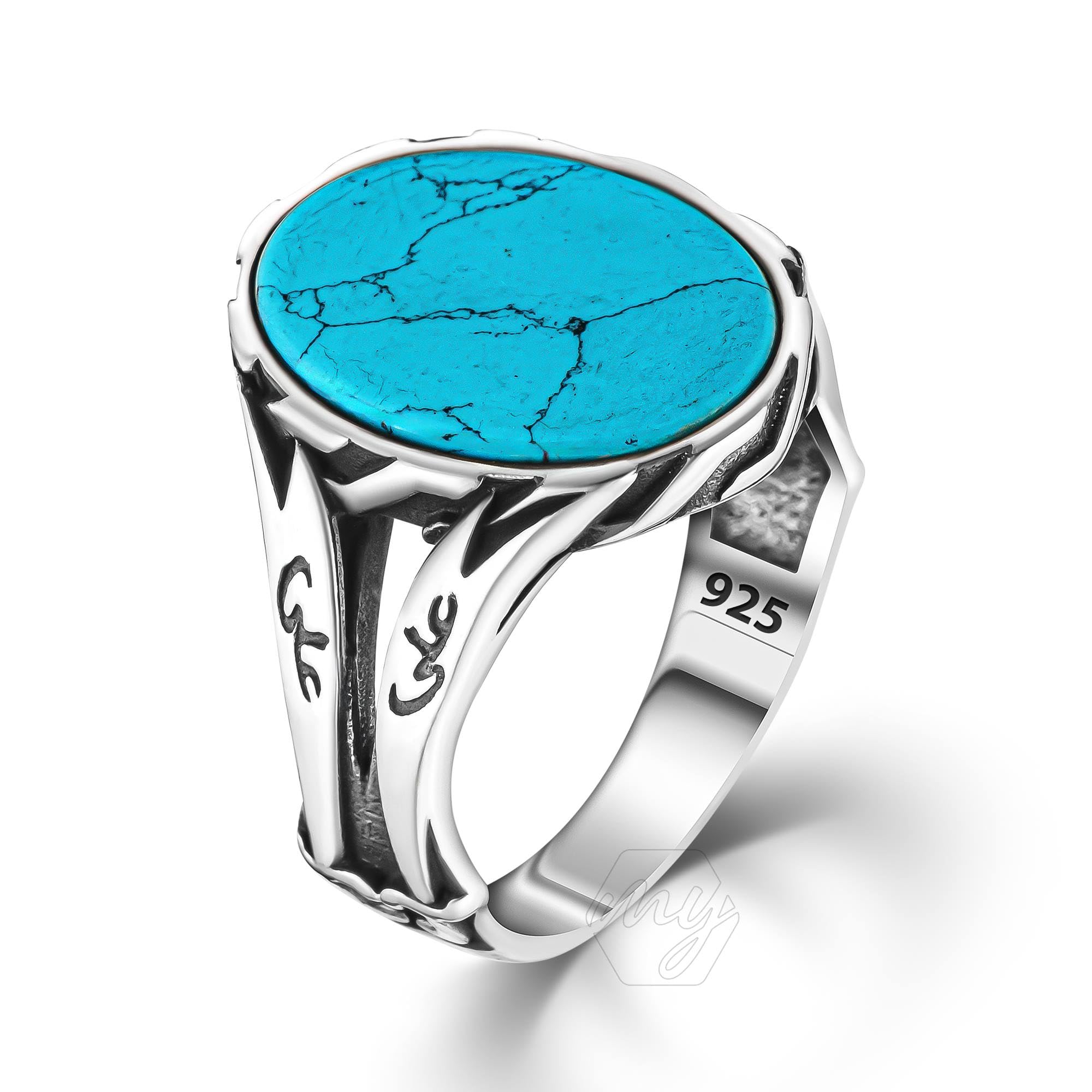 Herren-Ring aus 925er-Sterlingsilber mit türkisfarbenem Stein und Schwert von Ali Zulfiqar