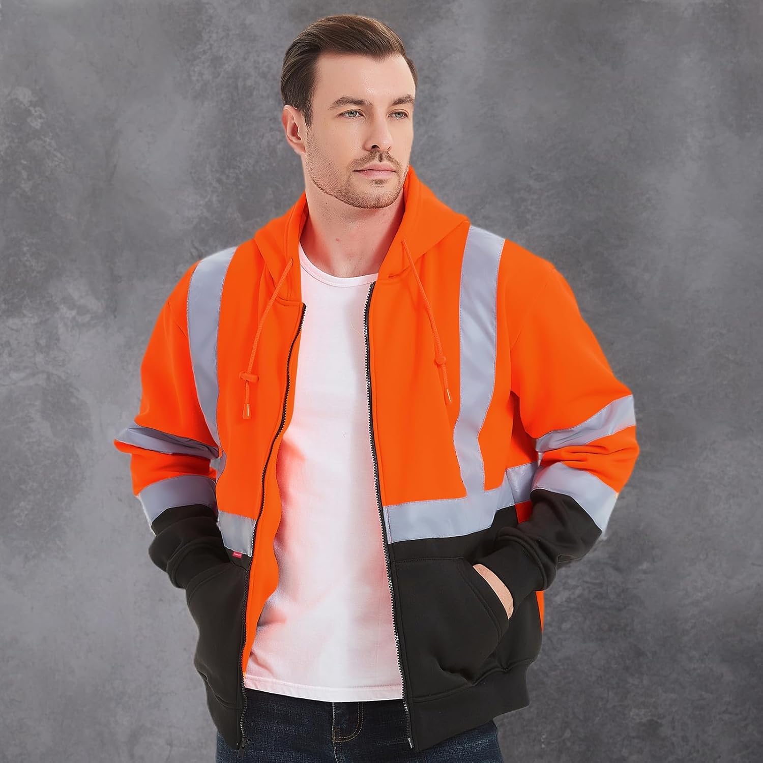 ProtectX Hi Vis Hoodie for Men Women High Visibility Safety Sweatshirt Reflective with Pockets for Construction Work Class 3 - Image 7