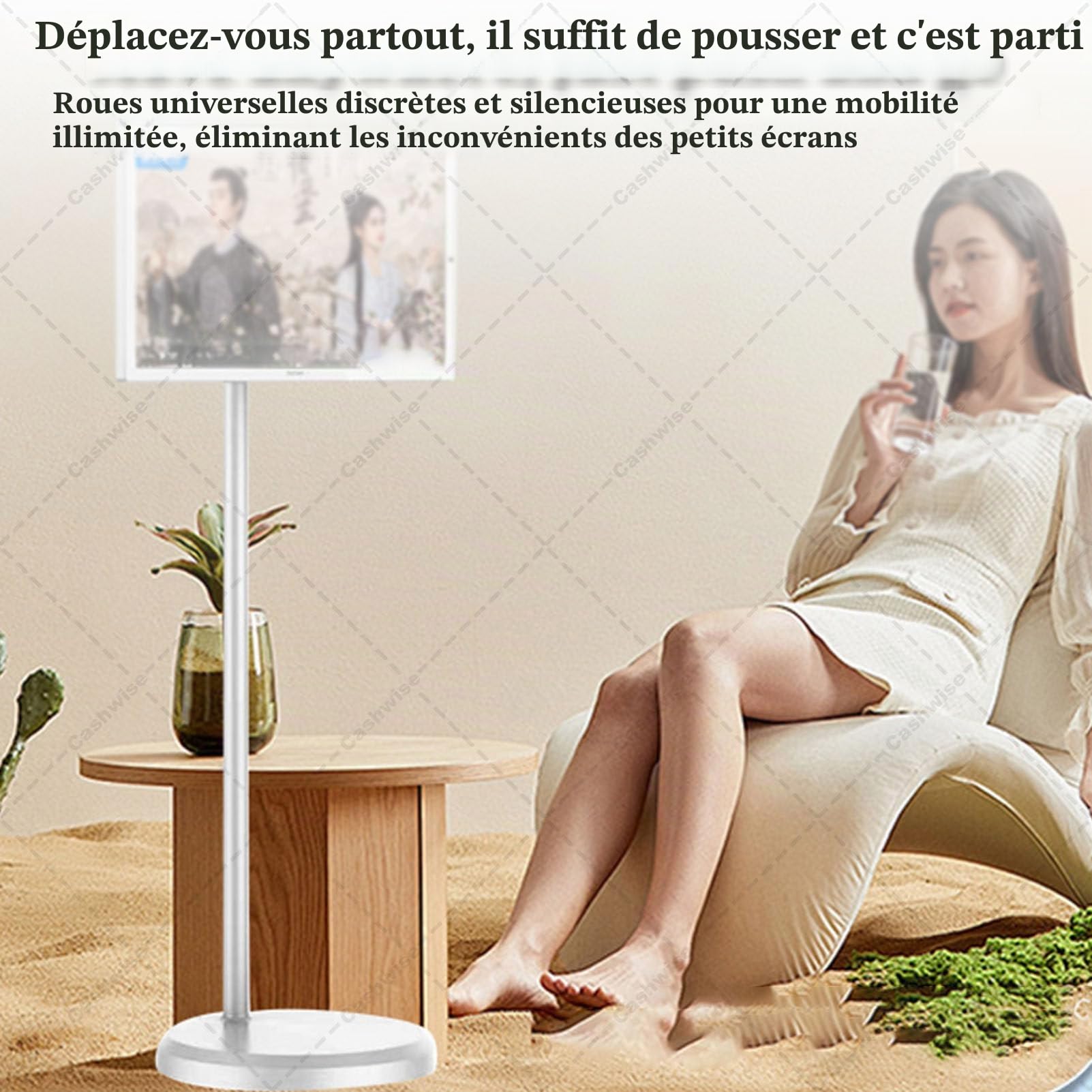 Téléviseur Portable 24 Pouces sur roulettes 1080p, écran Tactile Rotatif, Tablette avec Base, système d'exploitation Android 12, Batterie 10 000 mAh (6 h), autonomie en Veille 6+64G