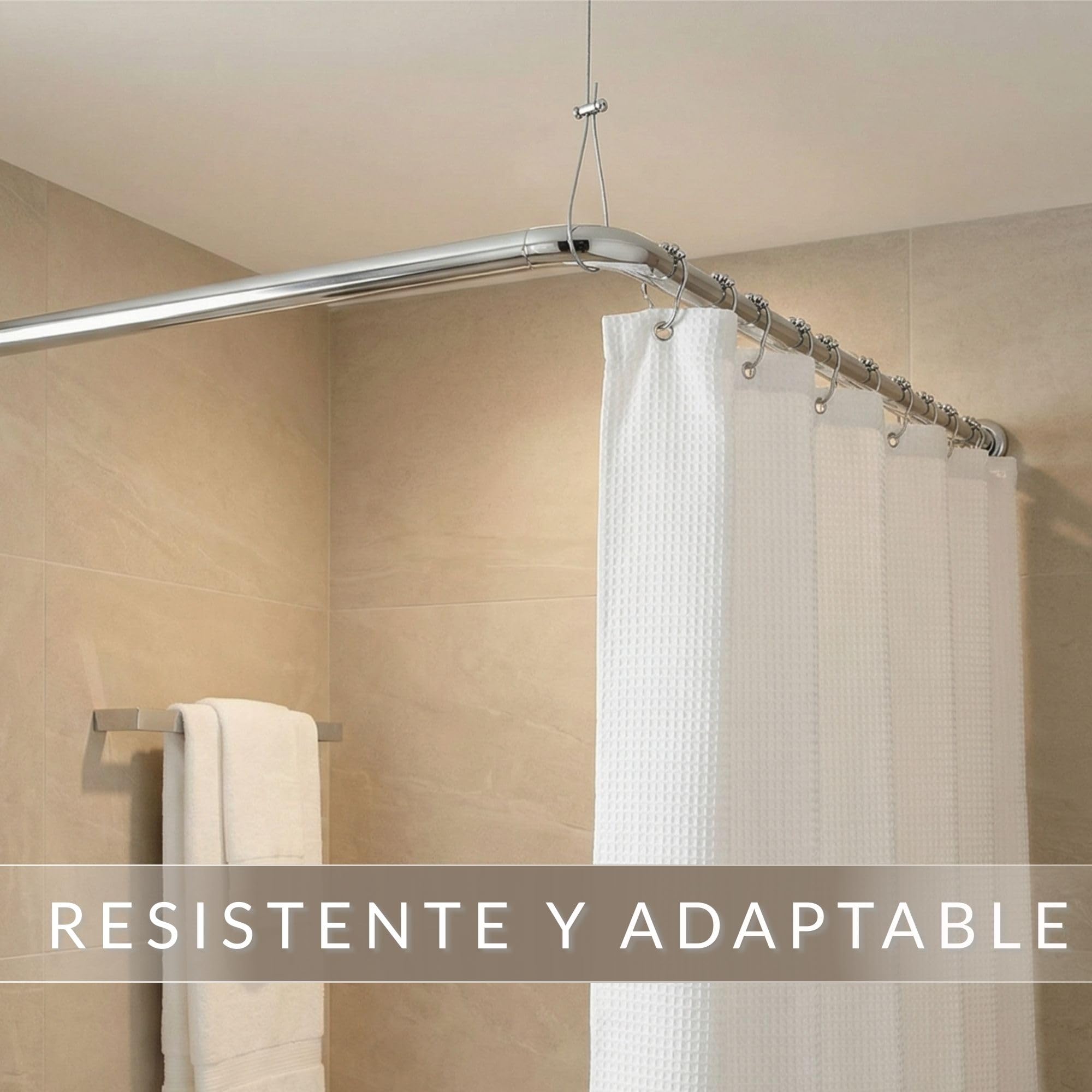 Barra de Cortina de Ducha Angular Universal en L y U – Asta para Ducha y Bañera en Aluminio Antioxidante – Incluye Soporte de Techo (1,50 m) Ajustable