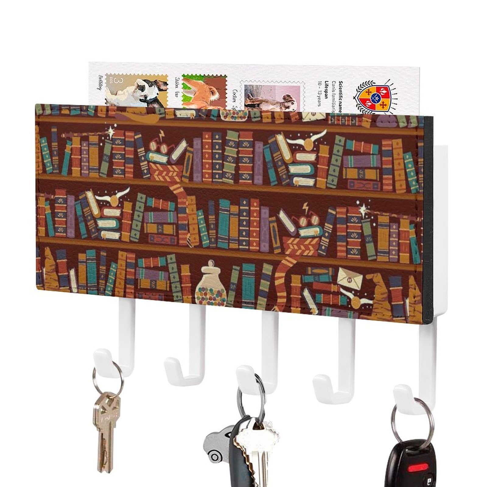 NCLQVJXZKHW Bookshelf Key Holder with 5 Hooks Key Hooks Wall Mounted Key Racks Key Hanger Organiser Shelf