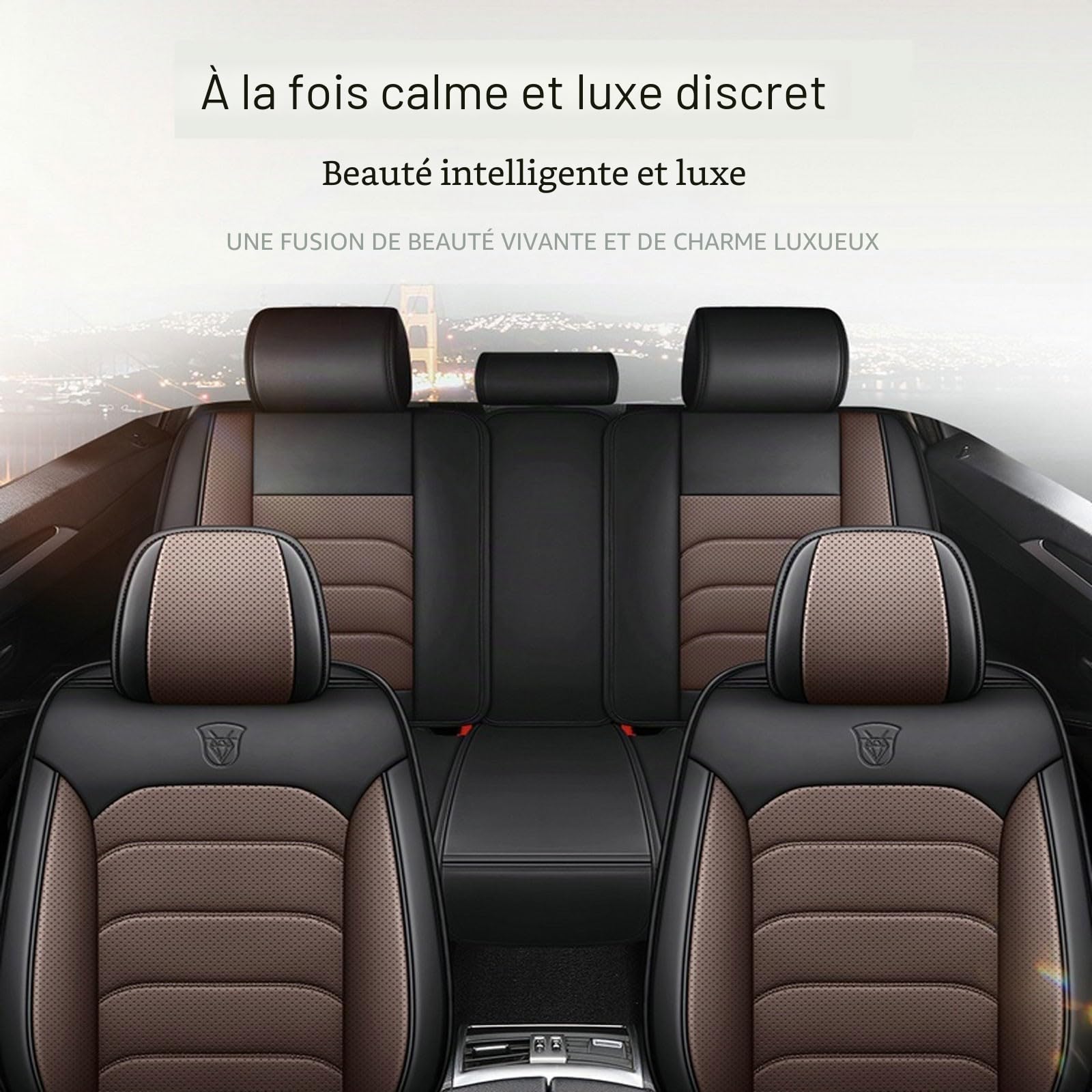 Housse Siège Voiture pour V-W ID.4 5 Pièces Set Housses siège Auto Protection Cuir Imperméable Compatible avec Airbags