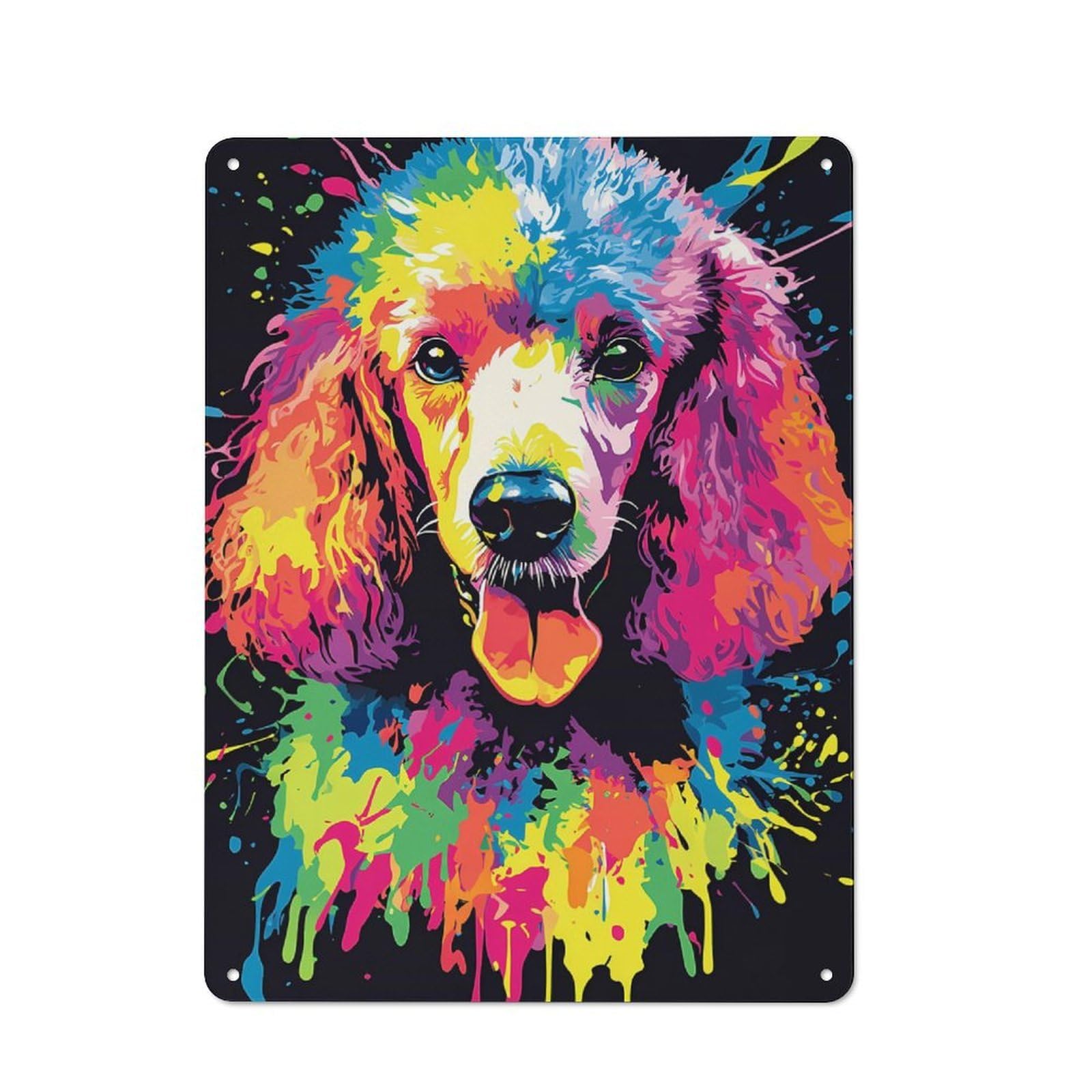 Junmoney Rainbow Poodle Retro Metal Sign 40X30cm Featuring For Living Room Wall, For Vintage Wall Decor Fans, For Themed Room Decoration