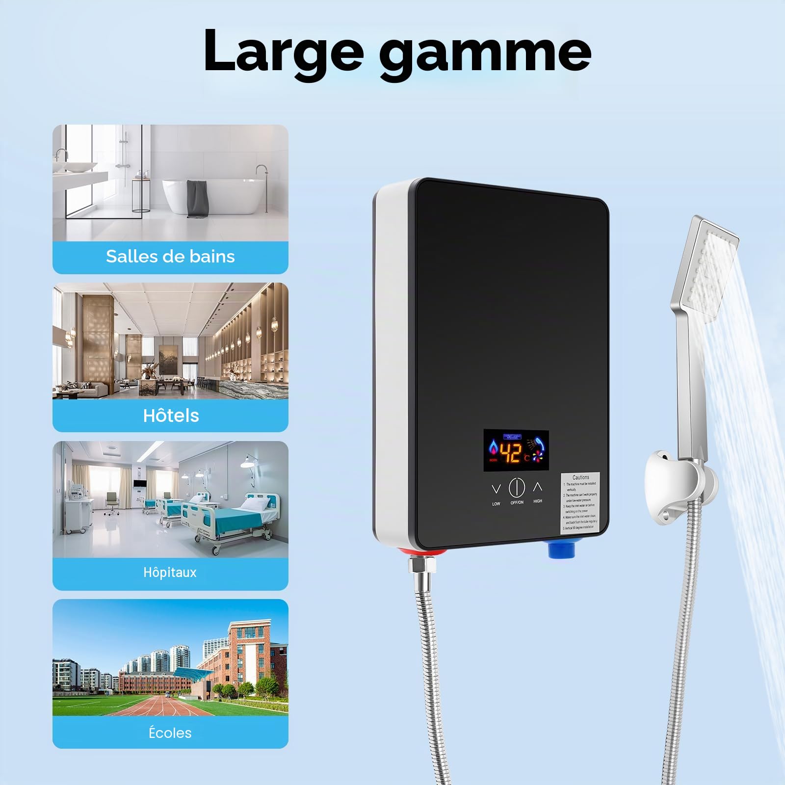 Chauffe-eau instantané, mini chauffe-eau électronique AC220V 6500W avec pommeau de douche, température 30-55℃, chauffe-eau de douche sans réservoir pour cuisines, salles de bains, restaurants