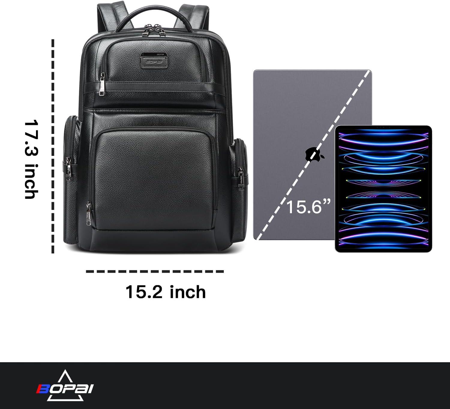 BOPai Genuine Leather Laptop Backpack Men for 15.6 inch Business Smart Professional Lightweight Backpack with USB Charging Office Commuter Computer Rucksack Executive Anti Theft Black - Image 2