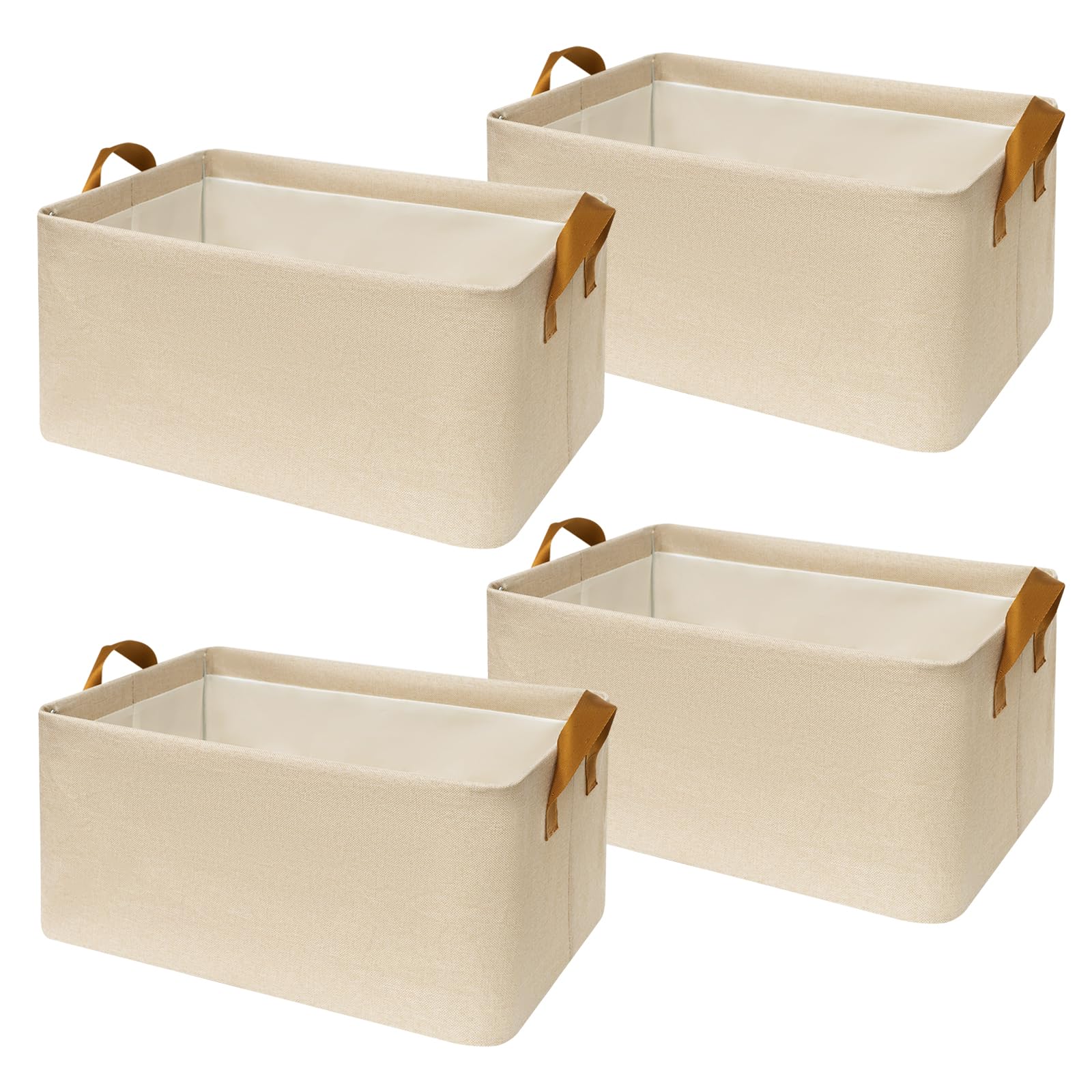 SNWDN 4 Pack Closet Cloth Storage Bins for Shelves,Large Storage Baskets for Shelves, Fabric Bins for Closet organization with Handles（ Beige 17''L x