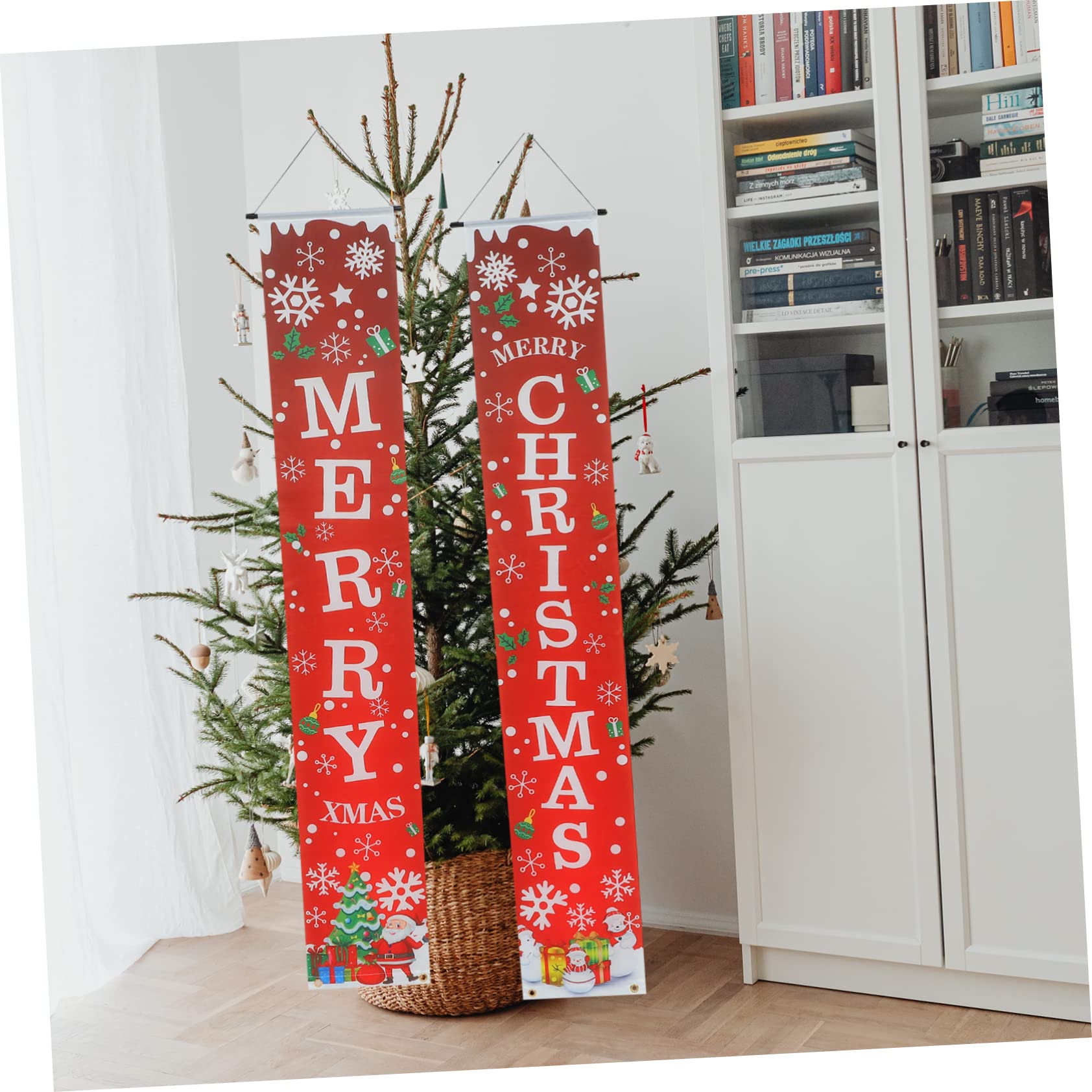 Cabilock 3 Paia Natalizia Striscione Appeso Di Buon Natale Al Di Fuori Striscioni Appesi Di Natale Del Portico Di Buon Decorazione Chiaro Nozze Rosso Panno in Poliestere