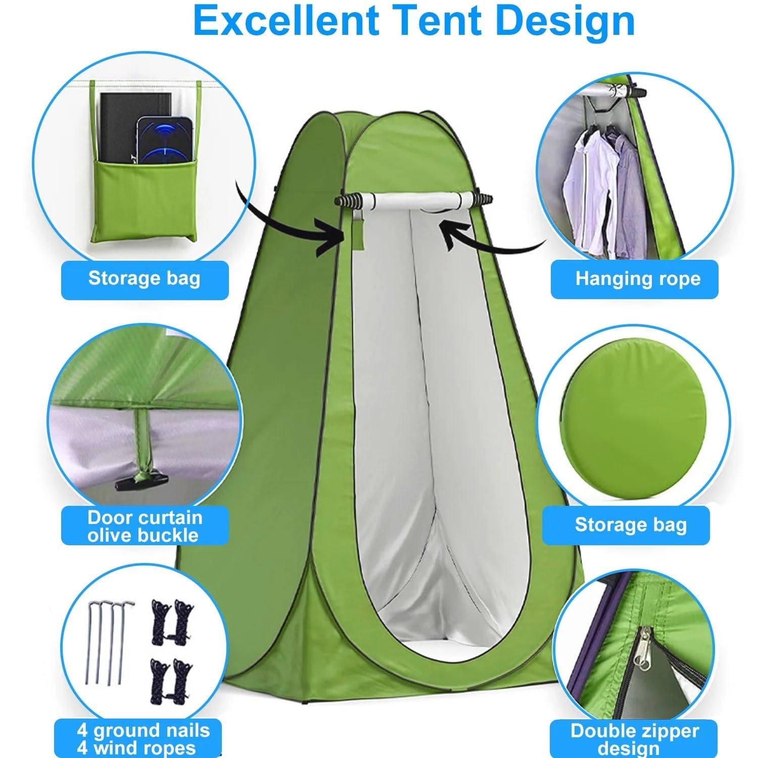 Kit de inodoro portátil con tienda desplegable de privacidad, baño todo en uno al aire última intervensión y vestuario con asiento de inodoro de camping, bolsas de desechos, luz LED para camping