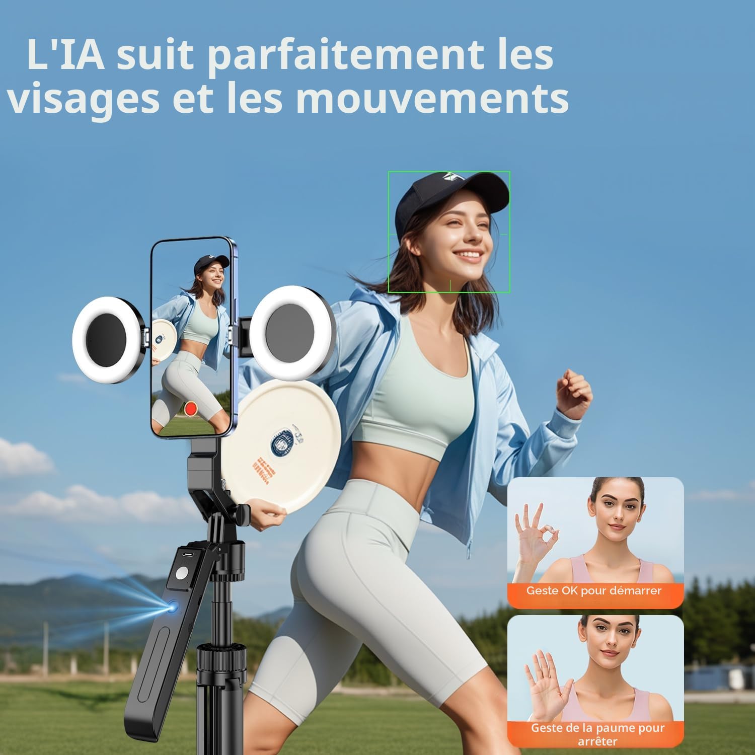 yAyusi Trépied de Suivi Automatique du Visage avec Lumière, 360° Rotation 180CM Perche Selfie Trépied de Téléphone avec Télécommande, Support Caméra Téléphone avec Capteur Mouvement pour Vlog/Vidéo