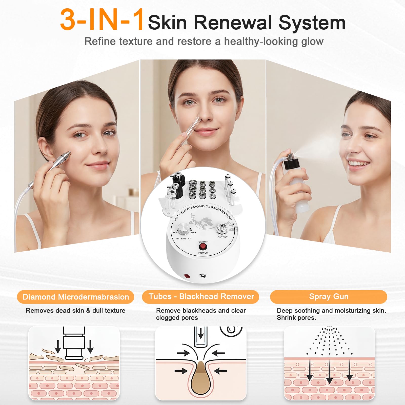 Yofuly Diamond Mic-ro_der-ma/bra+sion Machine Professional, versión de actualización 3 en 1, equipo de salón de belleza facial para uso doméstico, gran potencia de succión