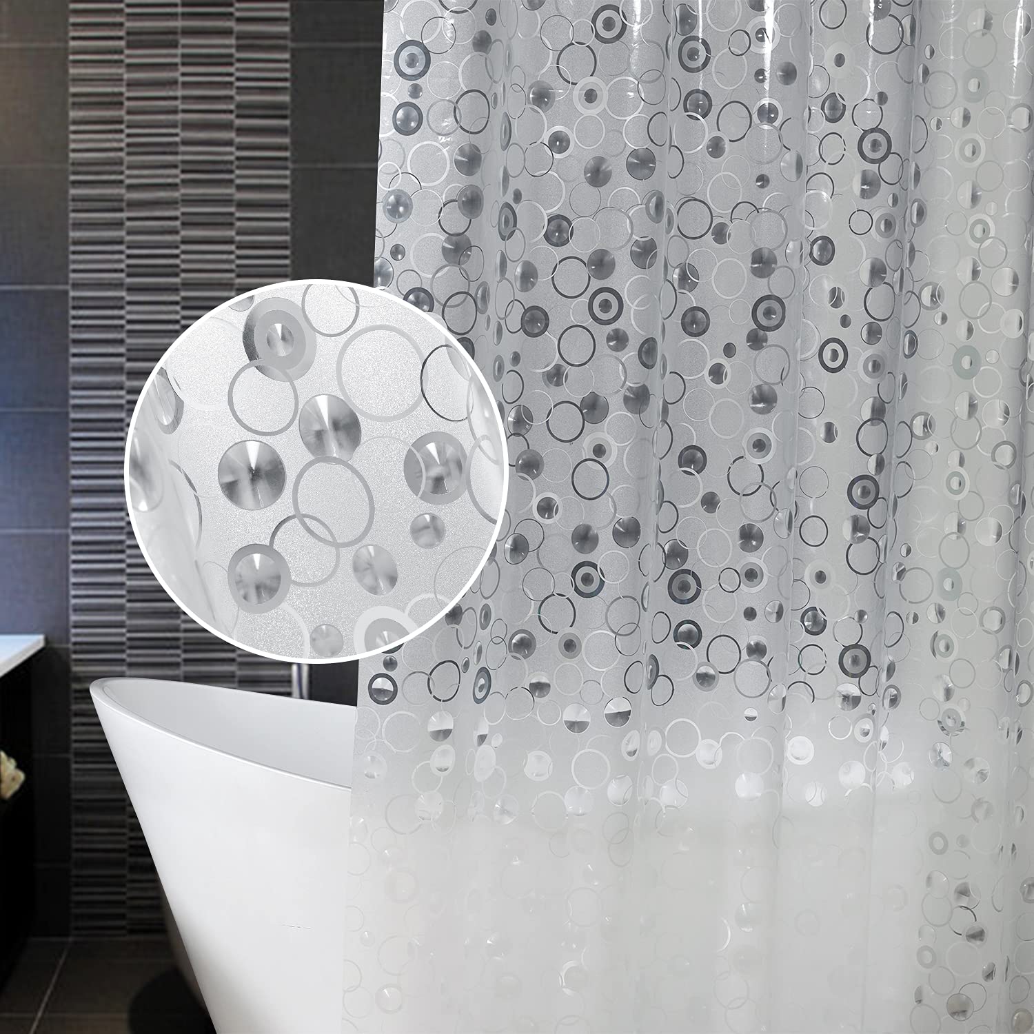 AooHome Plastic Small Shower Curtain Liner - EVA 3D Circle Pattern Design Bathroom Shower Curtain with Hooks, Bottom Magnets, 10G Heavy Duty, Water Repellent, Semi Transparent, 36x72 Inch