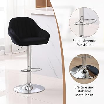 Bar Stools Set of 2 Height-Adjustable Swivel Breakfast Chairs Black