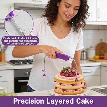 Professional Cake Leveler Tools, 27cm/10.75 Cake Cutter Slicer, Adjustable Stainless Steel Cake Cutter Layer Wires for Leveling & Slicing Cooking Kitchen Baking Tools (Purple)