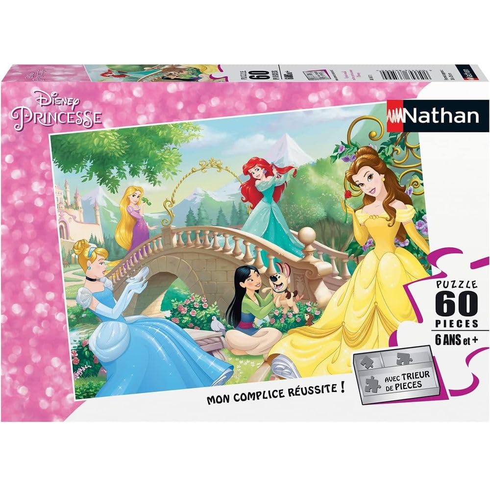 Nathan - Children's jigsaw puzzle - 60 pieces - Afternoon between Disney Princesses - Girl or boy from 6 years old puzzle - Thick and durable cardboard - Princesses - 86567