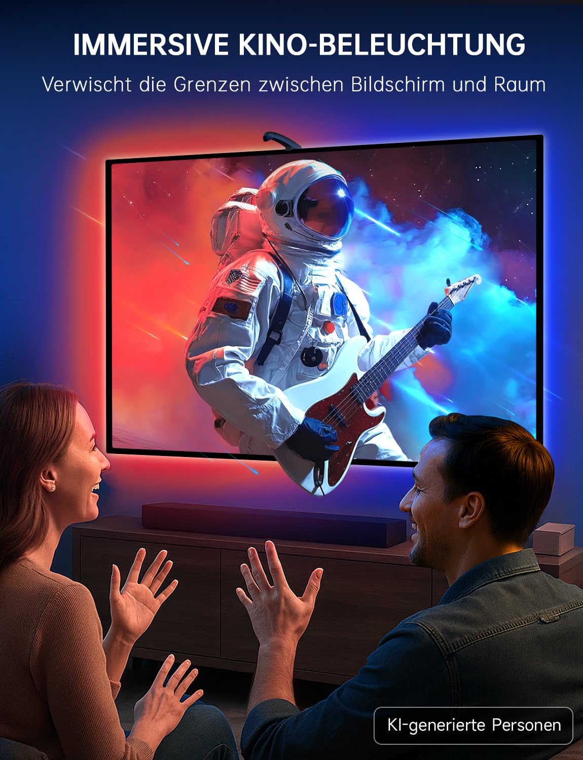 TV Hintergrundbeleuchtung, 4,5 Meter LED Streifen Sync für 55-65 Zoll TVs | TV LED Strip mit Sensor, Smart-App-Steuerung, Spiel & Musik-Sync, RGB-Farbwechsel Streifen für Heimkino