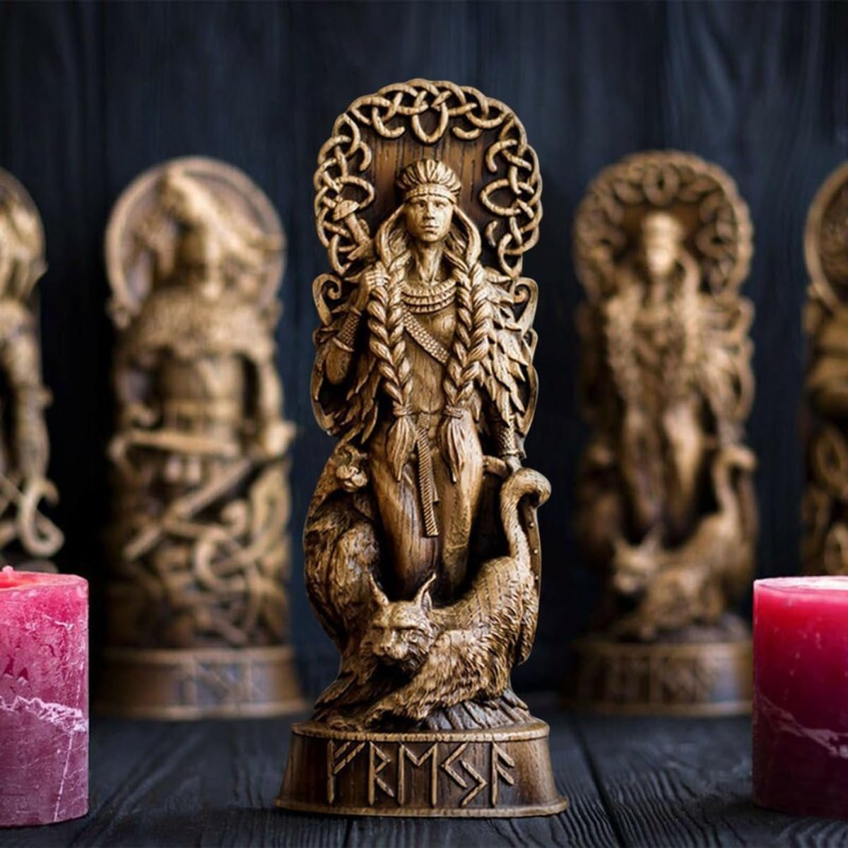 Lot de 4 statues de mythologie nordique, Thor Odin Loki Freya, statue viking pour la maison et les cadeaux, applicable à l'armoire à vin et à la bibliothèque, autel de culte, sculpture de