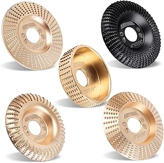 5Pcs 4 Inch HIGH Temperature Hardening Wood Carving Disc Grinding Wheel Set Wood Shaping Wheel Wood Grinding Shaping Disc for Angle Grinder with 7/8" -5/8" Arbor