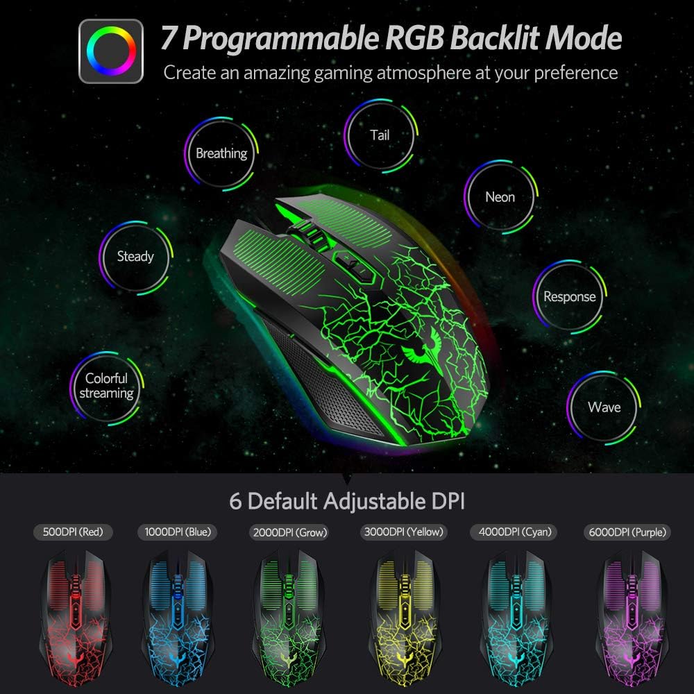 Blade Hawks Gaming Mouse Wired, [Chroma RGB Backlit] [7 Programmable Buttons] [6 DPI Adjustable], Ergonomic Optical Gaming Mice for PC, Computer, Laptop, Desktop, Windows- GM-X6
